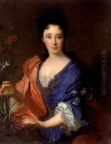 Jeune Femme Cueillant Des Fleurs Oil Painting by Jean Francois Delyen