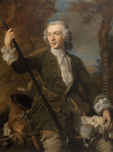 Portrait De Monsieur De Solmaquier En Chasseur Oil Painting by Jean Francois Delyen