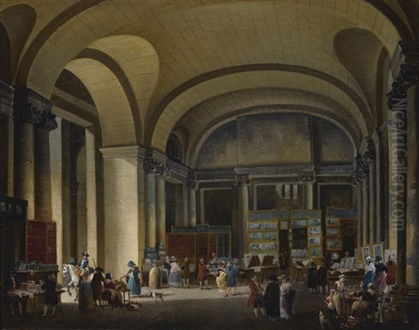 The Book Market Beneath The Louvre Oil Painting by Pierre Antoine Demachy