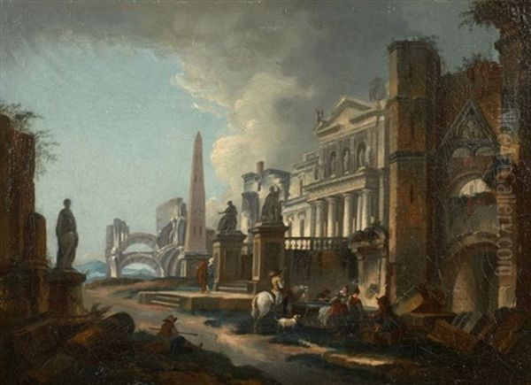 Caprice Architectural Avec Le Chateau De Clagny A Versailles Oil Painting by Pierre Antoine Demachy