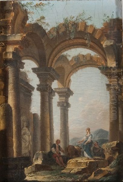 Personnages Dans Des Ruines Antiques Oil Painting by Pierre Antoine Demachy