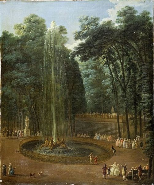 Une Foule Assistant A La Mise En Eau D'une Fontaine Dans Les Jardins De Versailles Oil Painting by Pierre Antoine Demachy