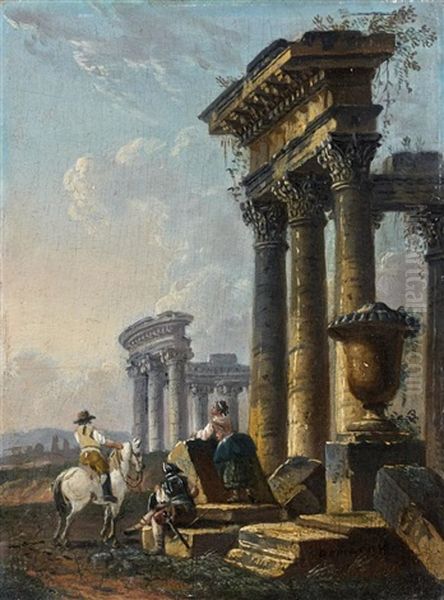 Fantaisies Architecturales Diurne Et Nocturne (pair) Oil Painting by Pierre Antoine Demachy