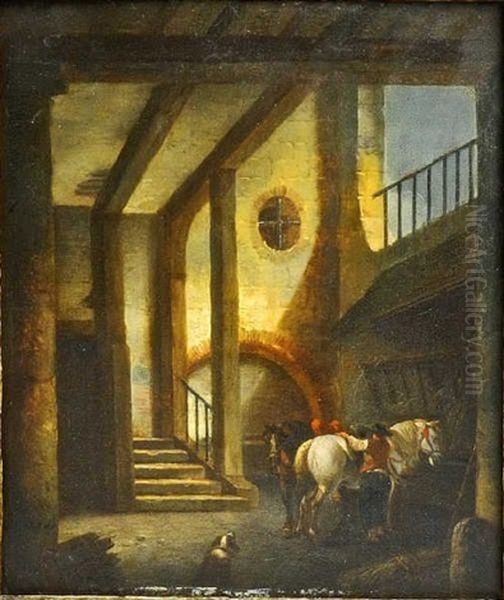 Chevaux Dans Une Etable Oil Painting by Pierre Antoine Demachy