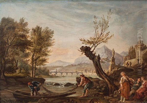 Escena Con Pescadores Oil Painting by Pierre Antoine Demachy