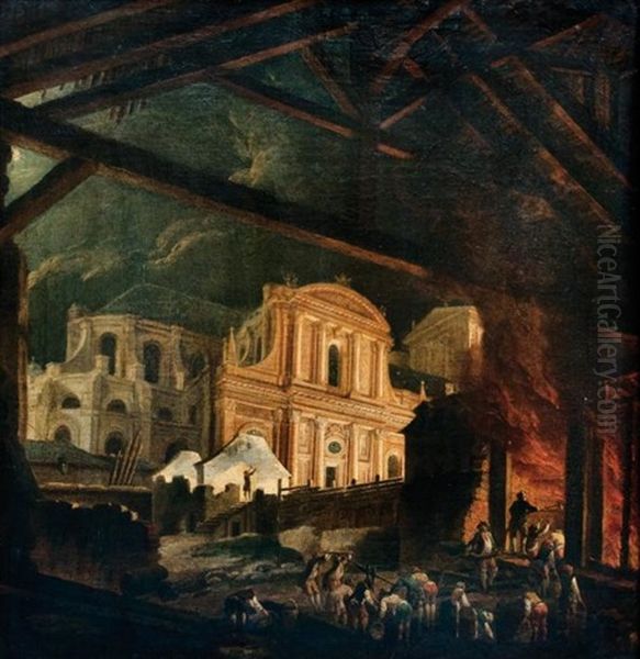 L'incendie De La Foire De Saint Germain Oil Painting by Pierre Antoine Demachy