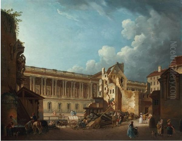 Degagement De La Colonnade Du Louvre Vue Prise Pendant Le Demolition Des Vestiges De L'hotel Du Petit Bourbon Oil Painting by Pierre Antoine Demachy