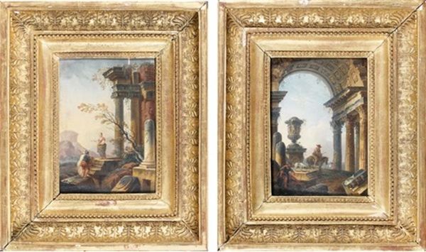 Personnages Dans Des Ruines Antiques (pair) Oil Painting by Pierre Antoine Demachy