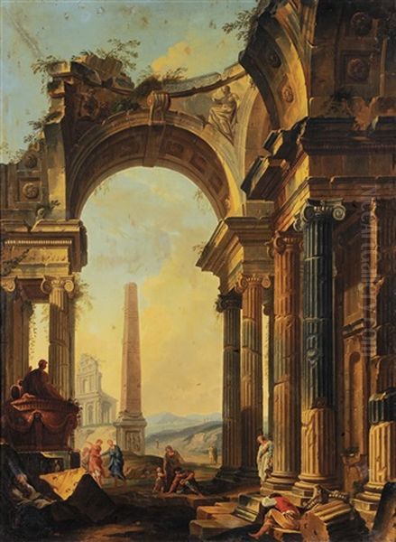 Capriccio Architettonico Con Obelisco Oil Painting by Pierre Antoine Demachy