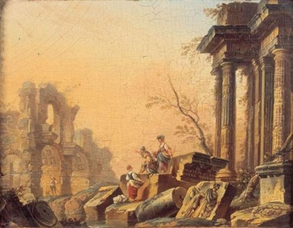 Lavandieres Et Soldats Au Milieu De Ruines Antiques Oil Painting by Pierre Antoine Demachy