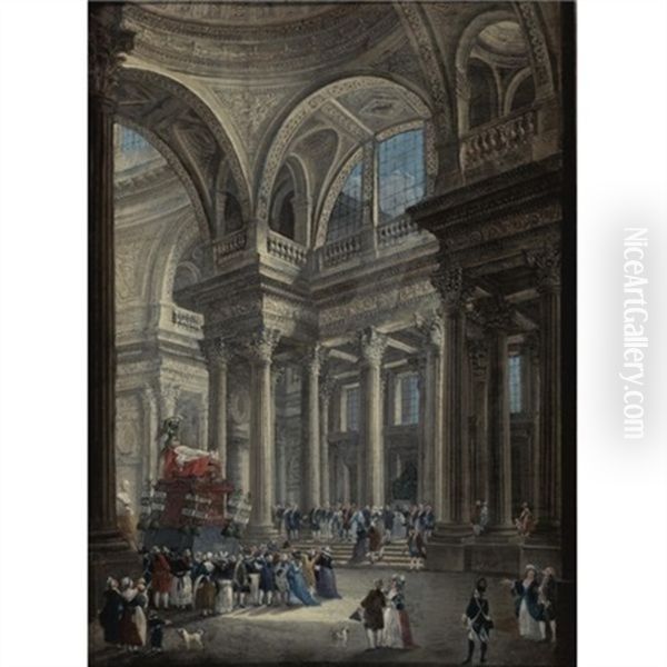 View Of The Pantheon After The Transfer Of Voltaire's Ashes Oil Painting by Pierre Antoine Demachy