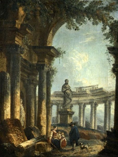 Personnages Dans Des Ruines De Colonnades Oil Painting by Pierre Antoine Demachy