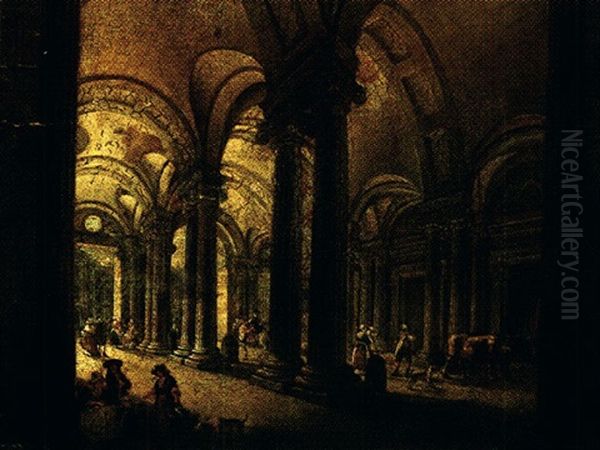 Vue De L'entree Du Palais Royal(?) Oil Painting by Pierre Antoine Demachy