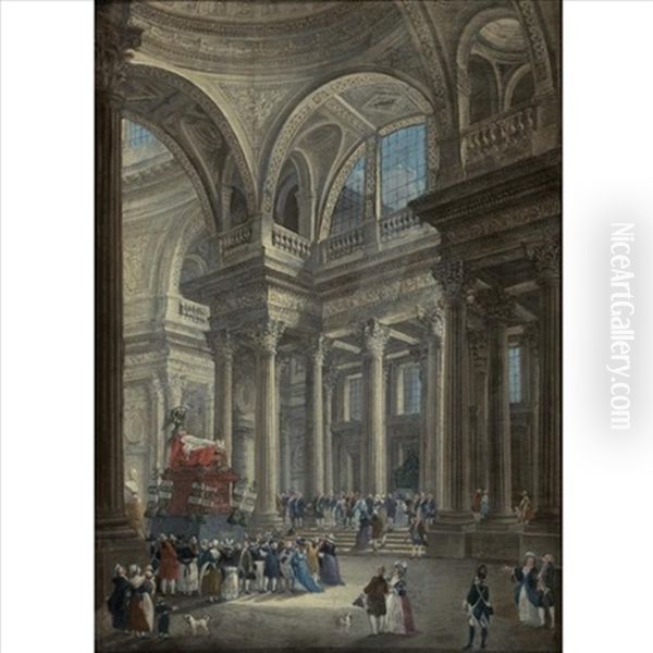 View Of The Pantheon After The Transfer Of Voltaire's Ashes (collab. W/studio) Oil Painting by Pierre Antoine Demachy