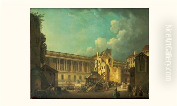 Degagement De La Colonnade Du Louvre, Vue Prise Pendant La Demolition Des Vestiges De L'hotel Du Petit Bourbon by Pierre Antoine Demachy