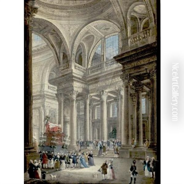 View Of The Pantheon After The Transfer Of Voltaire's Ashes (in Collab. W/his Studio) Oil Painting by Pierre Antoine Demachy