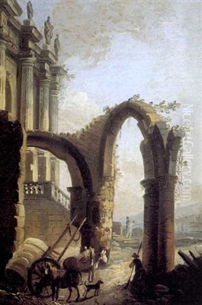 Caprice De Ruines Architecturales Oil Painting by Pierre Antoine Demachy