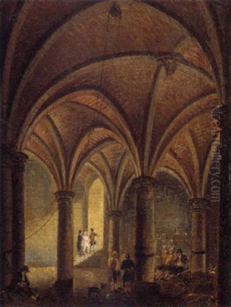 Vue De L'interieur De La Conciergerie Oil Painting by Pierre Antoine Demachy