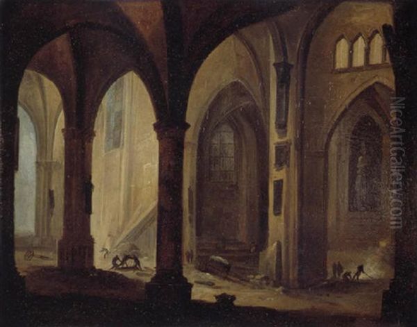 La Demolition De L'eglise Des Saints Innocents Oil Painting by Pierre Antoine Demachy