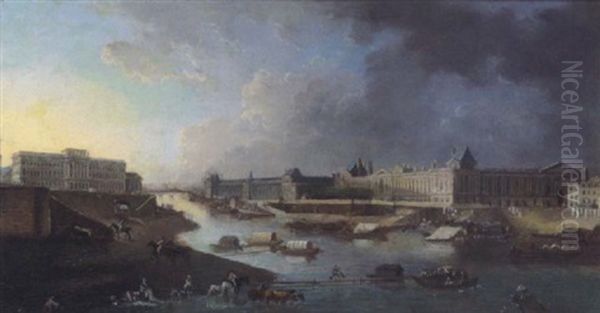 Vedute Von Paris Mit Blick Auf Die Seine Und Den Louvre Oil Painting by Pierre Antoine Demachy