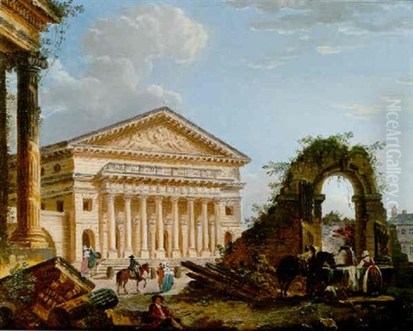 Paris, The Theatre De L'odeon Oil Painting by Pierre Antoine Demachy