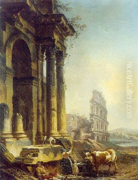 Paysage De Ruine Avec Le Colise Oil Painting by Pierre Antoine Demachy