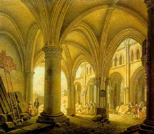 The Demolition Of The Church Of Saint-jean-en-greve, Paris Oil Painting by Pierre Antoine Demachy