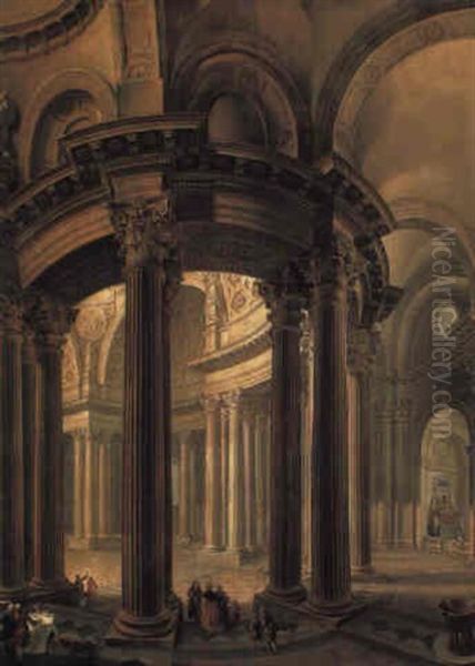 Architects Working In The Apse Of A Cathedral Oil Painting by Pierre Antoine Demachy