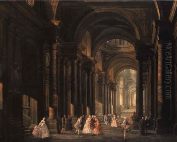 The Atrium Of A Cathedral With Gentlemen And Ladies Oil Painting by Pierre Antoine Demachy