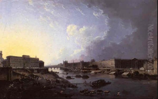 Vue Du Louvre Et De L'hotel De La Monnaie Oil Painting by Pierre Antoine Demachy