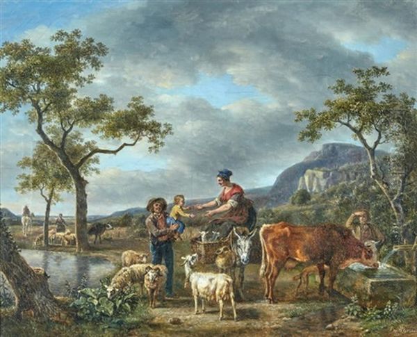 L'abreuvoir Oil Painting by Jean-Louis Demarne