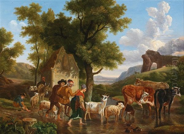 The Crossing Of The River Oil Painting by Jean-Louis Demarne