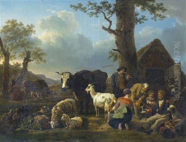 Une Famille De Paysans Reconfortant Un Soldat Oil Painting by Jean-Louis Demarne