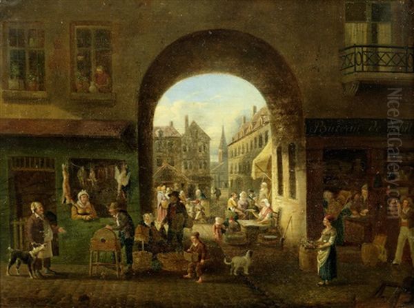 A Market Scene Oil Painting by Jean-Louis Demarne