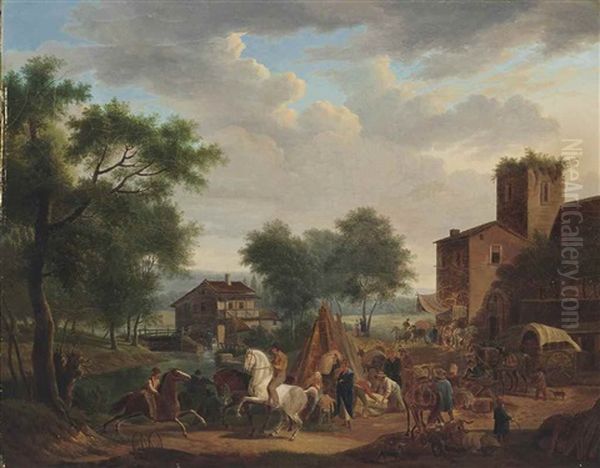 Market Scene Before A Village Oil Painting by Jean-Louis Demarne