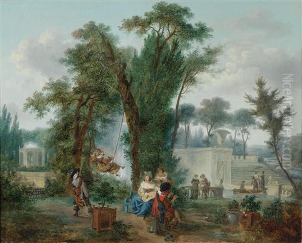 A Merry Party Making Music In A Park Oil Painting by Jean-Louis Demarne