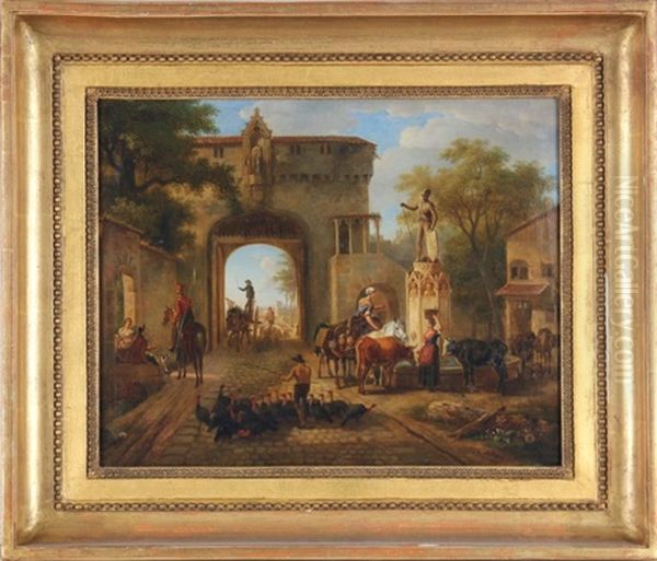 Cour De Ferme Dans Les Ruines D'une Abbaye Gothique Oil Painting by Jean-Louis Demarne