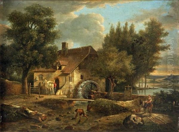 Moulin A Eau Oil Painting by Jean-Louis Demarne