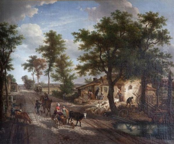 La Sortie Du Troupeau Oil Painting by Jean-Louis Demarne