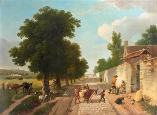 Un Jeune Garcon Et Sa Vache Sur Un Grand Chemin Oil Painting by Jean-Louis Demarne