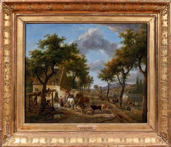 La Halte D'un Militaire Devant Une Ferme Oil Painting by Jean-Louis Demarne