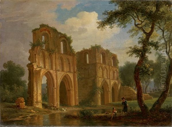 Schafer Und Schaferin Vor Klosterruine Oil Painting by Jean-Louis Demarne