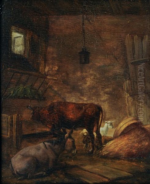 Animals In The Barnstable Oil Painting by Jean-Louis Demarne