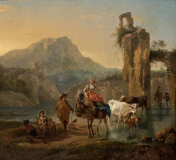 Le Passage Du Gue - Site Montueux Oil Painting by Jean-Louis Demarne