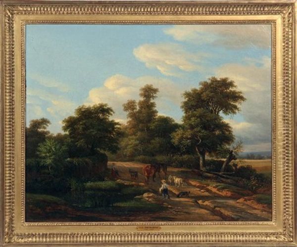 Paysage Au Gue Et Au Troupeau Oil Painting by Jean-Louis Demarne