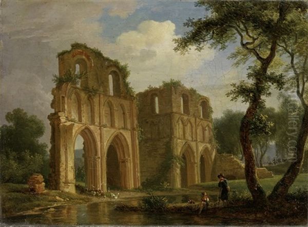 Schafer Und Schaferin Vor Klosterruine Oil Painting by Jean-Louis Demarne