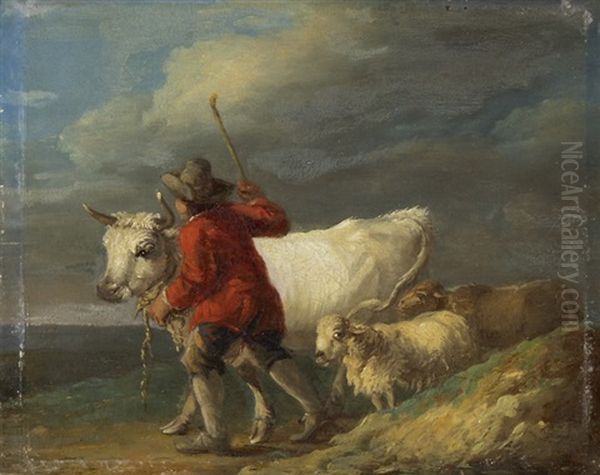 Hirte Mit Seiner Herde Oil Painting by Jean-Louis Demarne