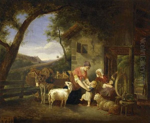 Reunion A La Ferme Oil Painting by Jean-Louis Demarne