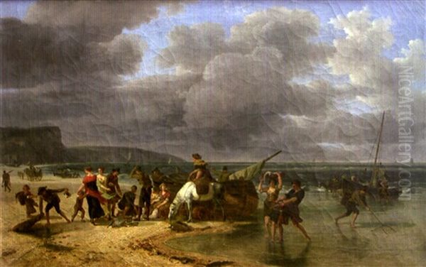 La Baie Des Crevettes A Caen Oil Painting by Jean-Louis Demarne