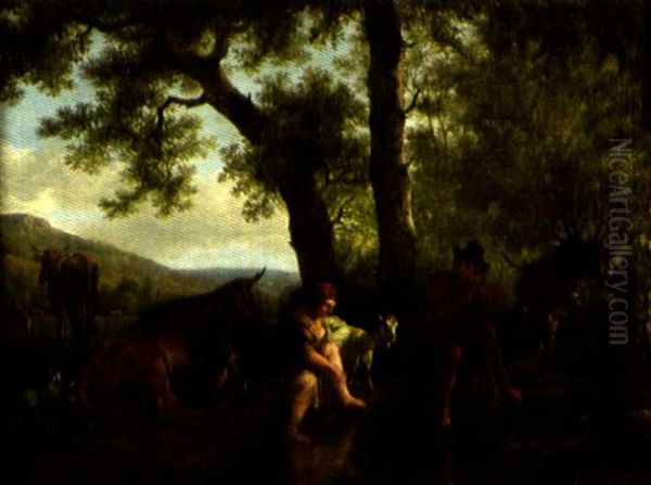 Pastorale Au Bord D'un Ruisseau Oil Painting by Jean-Louis Demarne